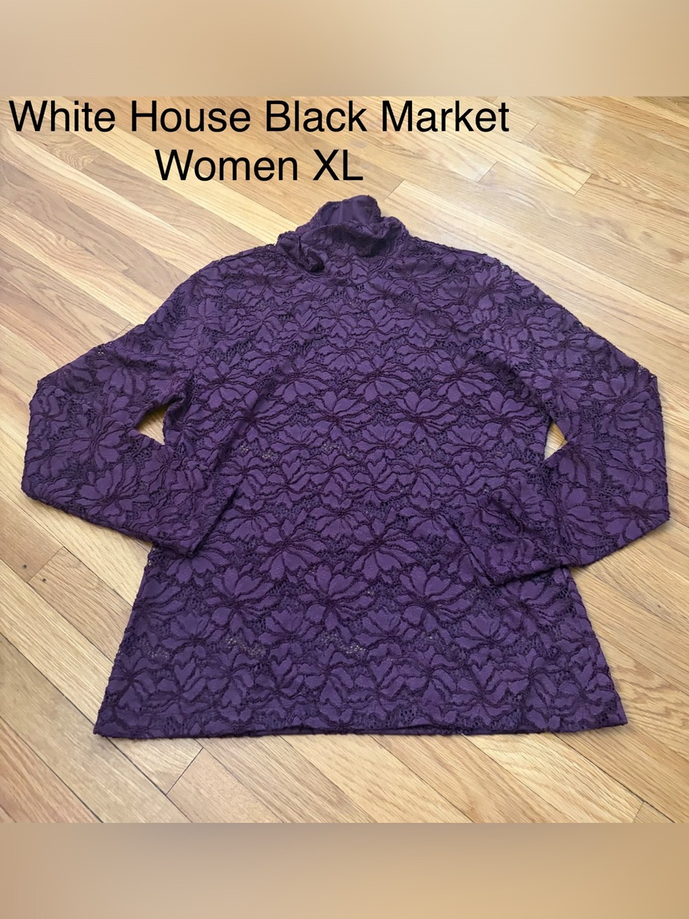 White House Black Market Purple Lace Long-Sleeve Turtleneck Top